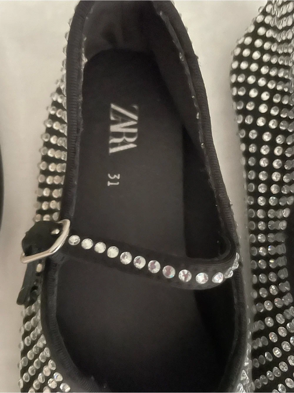 Zara Girls Shoes Sz 31 13.5 Black Rhinestone Mary Jane Flats Horsebit Loafers